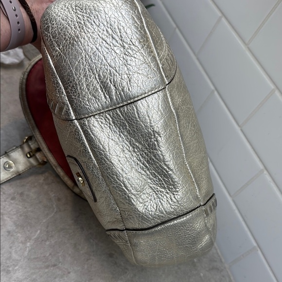 Rare Vintage Coach Whipstitch Silver Leather Women's Bag 11”x10” - Picture 6 of 16